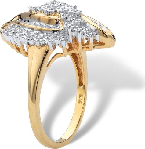 PalmBeach Yellow Gold-plated Sterling Silver Round Genuine Diamond Cluster Bypass Ring (1/3 cttw, I Color, I3 Clarity) Sizes 6-10 in Saudi Arabia