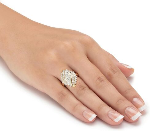 PalmBeach Yellow Gold-plated Sterling Silver Round Genuine Diamond Cluster Bypass Ring (1/3 cttw, I Color, I3 Clarity) Sizes 6-10 in Saudi Arabia
