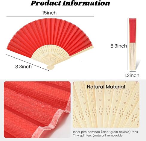 JOHOUSE 28 قطعة من مراوح اليد القماشية القابلة للطي، 8.3 بوصة مراوح قابلة للطي من القماش الأحمر محمولة باليد للحرف السائبة لحفلات الزفاف والرقص والسنة الصينية الجديدة لتزيين حفلات هيباتشي هدية جاهزة in Kuwait