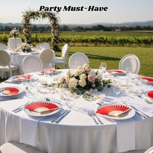 JOHOUSE 28 قطعة من مراوح اليد القماشية القابلة للطي، 8.3 بوصة مراوح قابلة للطي من القماش الأحمر محمولة باليد للحرف السائبة لحفلات الزفاف والرقص والسنة الصينية الجديدة لتزيين حفلات هيباتشي هدية جاهزة in Kuwait