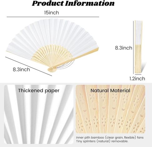 JOHOUSE 28 قطعة من مراوح اليد الورقية البيضاء القابلة للطي 8.3 بوصة - مراوح محمولة قابلة للطي للنساء، هدايا حفلات الزفاف، دش الزفاف، الحرف اليدوية، دعامات التصوير الفوتوغرافي in Kuwait