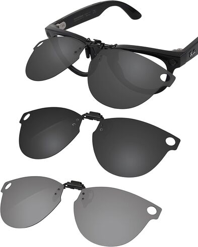 Polarized Clip-on Flip up Sunglasses for RayBan-RW4009 50mm & Gen 2 RW4013 50mm for Men Women - Advanced Black + Metallic Silver in Saudi Arabia