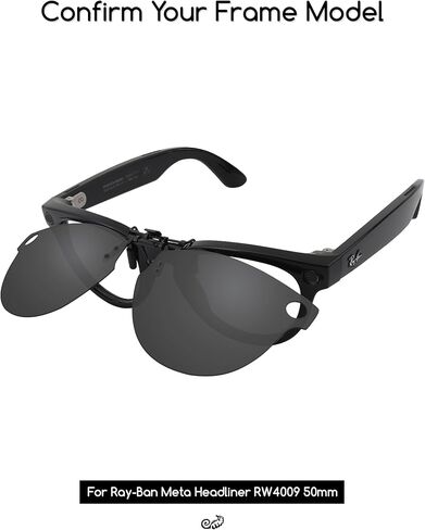Polarized Clip-on Flip up Sunglasses for RayBan-RW4009 50mm & Gen 2 RW4013 50mm for Men Women - Advanced Black + Metallic Silver in Saudi Arabia