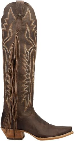Dan Post Boots Womens Prairie Dancer Fringe Zippered Snip Toe Casual Boots Over the Knee Low Heel 1-2" - Brown in Saudi Arabia