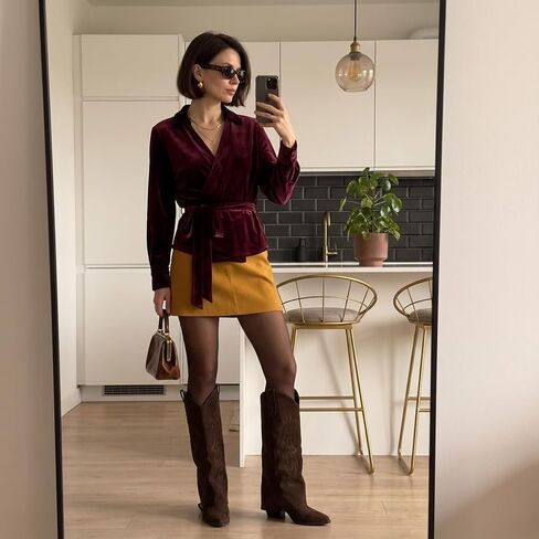 Women's Fold Over Knee High Cowboy Boots with Double-Layer Zipper, Chunky Block Heel,Tall Boots for Casual, Office, Party and Daily Wear in Kuwait