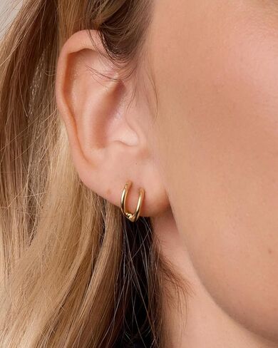 gorjana - Taner Double Huggies 3/8" - 18k Gold Plated - Multiple Piercing Illusion - Everyday Wear - Elegant Design - Lightweight Comfort - Versatile Style - Surgical Steel Post in Saudi Arabia