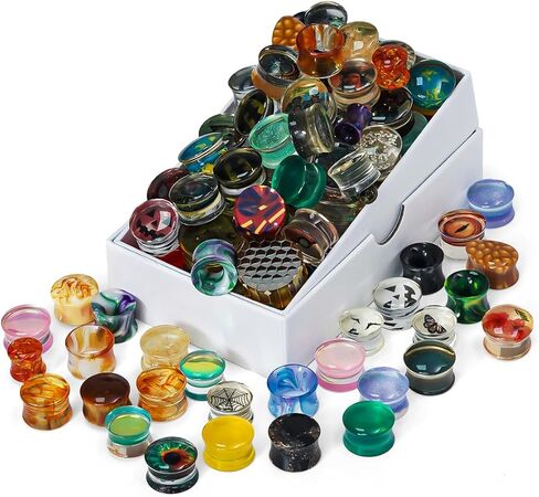 COOEAR Screw Fit Ear Gauges Flesh Plugs, 10 Pairs Random Styles Plugs Tunnels, Stainless/Glass/Stone/Acrylic Ear Piercing Stretchers Expander. in Saudi Arabia