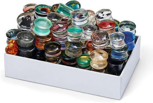 COOEAR Screw Fit Ear Gauges Flesh Plugs, 10 Pairs Random Styles Plugs Tunnels, Stainless/Glass/Stone/Acrylic Ear Piercing Stretchers Expander. in Saudi Arabia