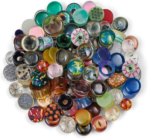 COOEAR Screw Fit Ear Gauges Flesh Plugs, 10 Pairs Random Styles Plugs Tunnels, Stainless/Glass/Stone/Acrylic Ear Piercing Stretchers Expander. in Saudi Arabia