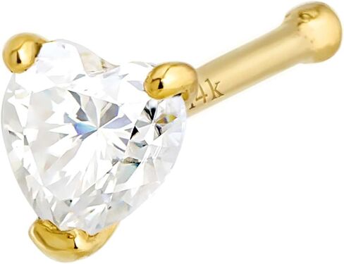 Jewelry Avalanche 22G Solid 14K Yellow Gold 0.10 ctw Moissanite Heart Nose Bone Nose Stud - Ball-end Nose Ring Stud - April Birthstone Nose Stud NBYG-HRT in Saudi Arabia