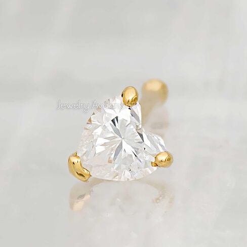 Jewelry Avalanche 22G Solid 14K Yellow Gold 0.10 ctw Moissanite Heart Nose Bone Nose Stud - Ball-end Nose Ring Stud - April Birthstone Nose Stud NBYG-HRT in Saudi Arabia