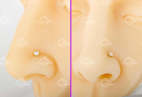 Jewelry Avalanche 22G Solid 14K Yellow Gold 0.10 ctw Moissanite Heart Nose Bone Nose Stud - Ball-end Nose Ring Stud - April Birthstone Nose Stud NBYG-HRT in Saudi Arabia