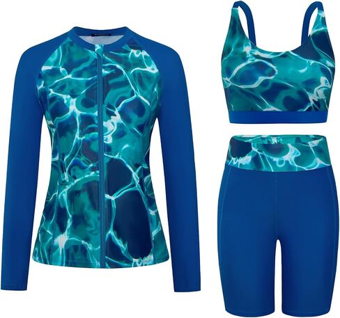 Arolina Women Swimsuits Long Sleeve Bathing Suits Rash Guard UV Protection Swim Shirts Green Ripples S in Saudi Arabia