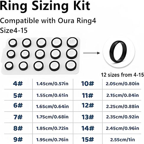 متوافق مع مجموعة مقاسات Oura Ring Gen 4، مقاس 4 إلى 15 مناسب لمجموعة مقاسات Oura Ring 4، أداة قياس إصبع احترافية سوداء، قم بقياس حجم إصبعك قبل الشراء. in Kuwait
