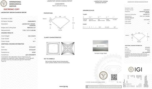 Roy Rose Jewelry IGI Certified 3 Carat Princess Excellent Cut Lab Grown Loose Diamond - Clarity: VS1, Color F in Saudi Arabia