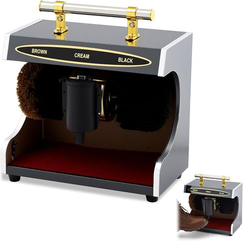 Lounsweer Automatic Electric Shoe Polisher Plug-in Shoe Buffer with Polish Box Dust Removal and Polishing Clean Kit Double Combination Brush for Home Hotel Bank Shopping Mall Entrance in Saudi Arabia