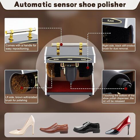 Lounsweer Automatic Electric Shoe Polisher Plug-in Shoe Buffer with Polish Box Dust Removal and Polishing Clean Kit Double Combination Brush for Home Hotel Bank Shopping Mall Entrance in Saudi Arabia