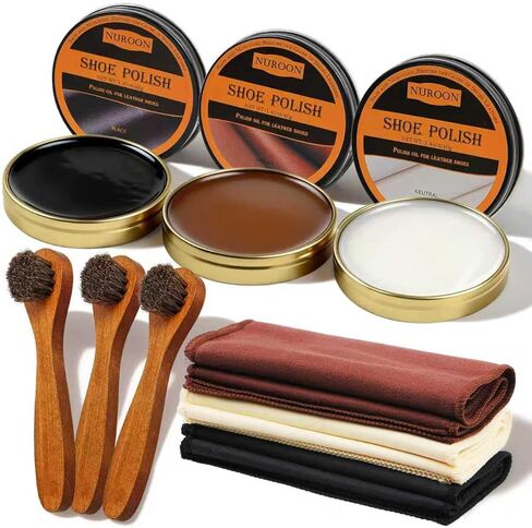 9 Pcs Shoe Polish Kit for Men & Women, 3 Pcs Horsehair Shoe Brushes, Brown Neutral Black Shoe Polish in Saudi Arabia