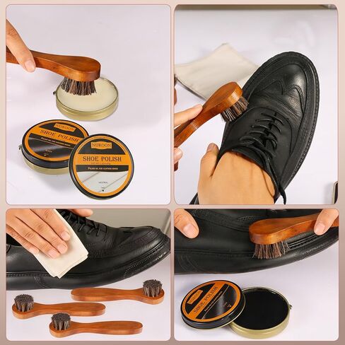 9 Pcs Shoe Polish Kit for Men & Women, 3 Pcs Horsehair Shoe Brushes, Brown Neutral Black Shoe Polish in Saudi Arabia