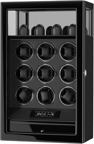 DUKWIN Watch Winder، قفل بصمة الإصبع التلقائي لساعات 3/6/9 مع 4 حوامل، 300-2300 TPD، شاشة رقمية، جهاز تحكم عن بعد، تخزين المجوهرات ووسادة ساعة قابلة للتعديل وإضاءة LED in Kuwait