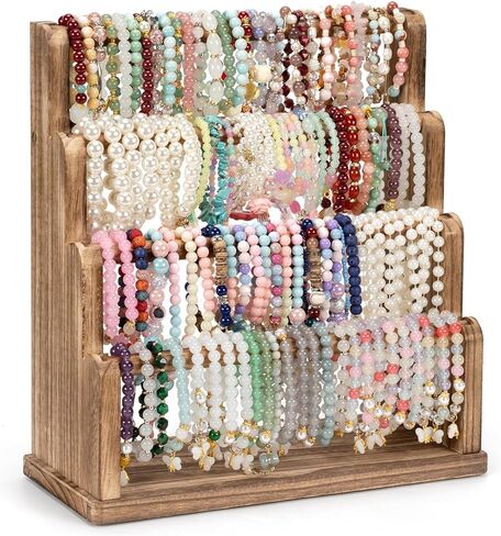 Emfogo Bracelet Holder, 4 Tier Bracelet Organizer Storage for Bracelets Bangles Watch Scrunchies, Rustic Wood Jewelry Organizer Display for Home, Vendors, Craft Shows and Store(Rustic Brown) in Saudi Arabia