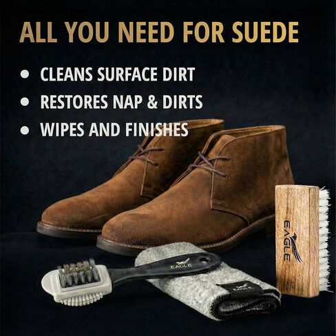 Eagle Suede & Nubuck Cleaning Kit – 5-Piece Set with Foam Suede Cleaner & Protector Spray, 3-Way Brush, Scrub Brush & Cloth – Suede Care Kit for Shoes & Boots- Compatible with Ugg Boots in Saudi Arabia