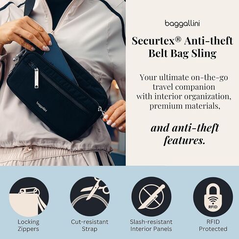 Baggallini Securtex® Anti-theft Belt Bag - Fanny Pack for Women RFID Wallet Locking Zipper - Travel Bag Crossbody Purse in Saudi Arabia