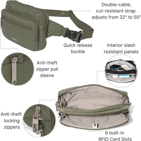 Baggallini Securtex® Anti-theft Belt Bag - Fanny Pack for Women RFID Wallet Locking Zipper - Travel Bag Crossbody Purse in Saudi Arabia