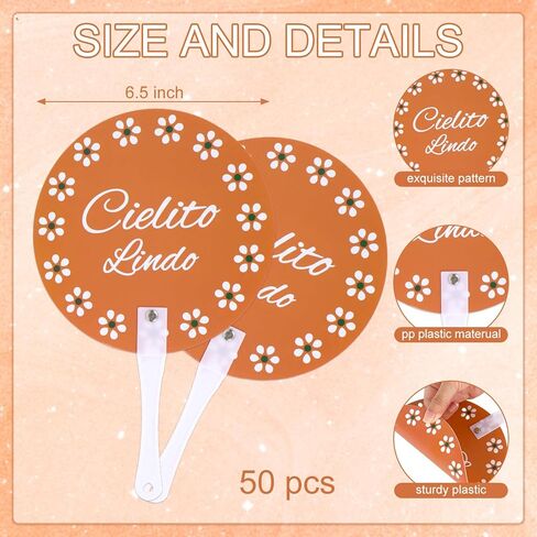 50Pcs Cielito Lindo Hand Fans Plastic Handheld Fan Platos De Barro Terracotta Flower Party Favor Fans for Mexican Fiesta Birthday Baby Shower in Saudi Arabia