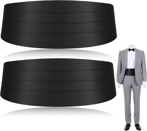 2PCS Cummerbund for Men, 32-36.6 Inch Adjustable Elastic Solid Black Tuxedo Belt, Formal Wedding Suit Accessories for Men Tuxedo in Saudi Arabia