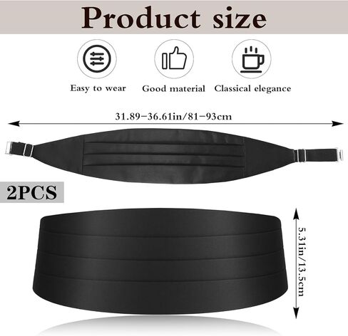 2PCS Cummerbund for Men, 32-36.6 Inch Adjustable Elastic Solid Black Tuxedo Belt, Formal Wedding Suit Accessories for Men Tuxedo in Saudi Arabia