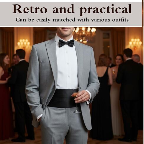 2PCS Cummerbund for Men, 32-36.6 Inch Adjustable Elastic Solid Black Tuxedo Belt, Formal Wedding Suit Accessories for Men Tuxedo in Saudi Arabia