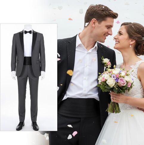 2PCS Cummerbund for Men, 32-36.6 Inch Adjustable Elastic Solid Black Tuxedo Belt, Formal Wedding Suit Accessories for Men Tuxedo in Saudi Arabia