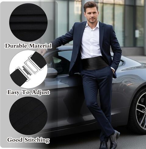 2PCS Cummerbund for Men, 32-36.6 Inch Adjustable Elastic Solid Black Tuxedo Belt, Formal Wedding Suit Accessories for Men Tuxedo in Saudi Arabia
