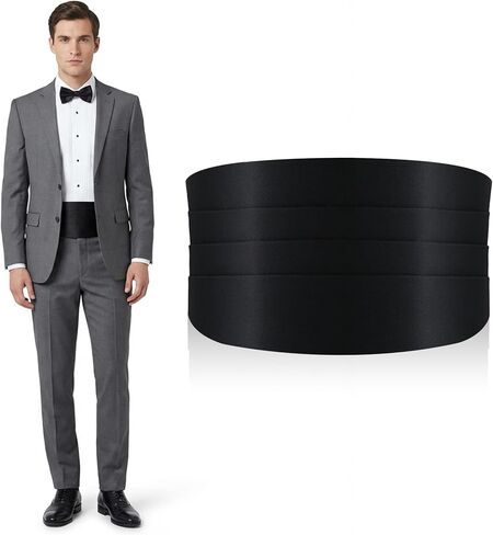 للرجال من Black Cumberbund، Cummerbund مع شريط قابل للتعديل للرجال، وحفلات الزفاف، والحفلات الراقصة والمناسبات الرسمية (أسود، 34 بوصة) in Kuwait
