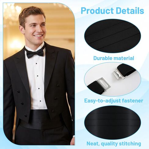 للرجال من Black Cumberbund، Cummerbund مع شريط قابل للتعديل للرجال، وحفلات الزفاف، والحفلات الراقصة والمناسبات الرسمية (أسود، 34 بوصة) in Kuwait