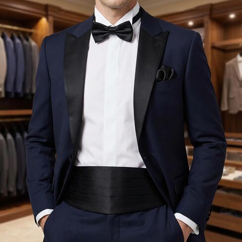 للرجال من Black Cumberbund، Cummerbund مع شريط قابل للتعديل للرجال، وحفلات الزفاف، والحفلات الراقصة والمناسبات الرسمية (أسود، 34 بوصة) in Kuwait