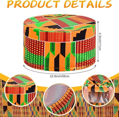 3 Pcs African Attire for Men African Kente Kufi Hat Kente Tie and Pocket Square for Black History Month Costume Accessories in Kuwait
