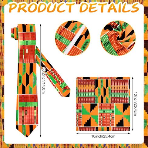 3 Pcs African Attire for Men African Kente Kufi Hat Kente Tie and Pocket Square for Black History Month Costume Accessories in Kuwait