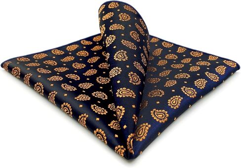 S&W SHLAX&WING Pocket Squares for Men Blue with Orange Paisley Wedding Gift in Saudi Arabia