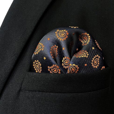 S&W SHLAX&WING Pocket Squares for Men Blue with Orange Paisley Wedding Gift in Saudi Arabia