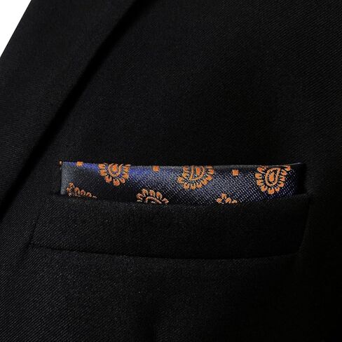 S&W SHLAX&WING Pocket Squares for Men Blue with Orange Paisley Wedding Gift in Saudi Arabia