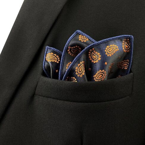 S&W SHLAX&WING Pocket Squares for Men Blue with Orange Paisley Wedding Gift in Saudi Arabia