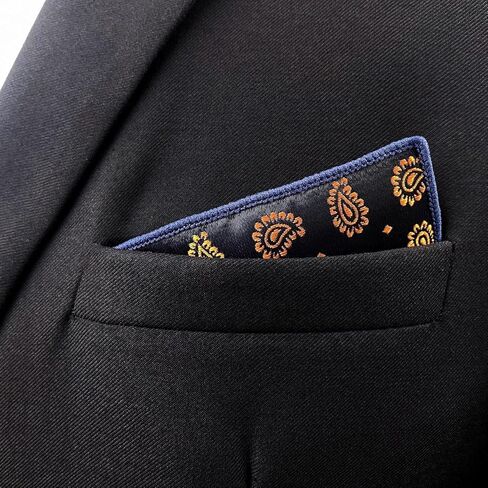S&W SHLAX&WING Pocket Squares for Men Blue with Orange Paisley Wedding Gift in Saudi Arabia