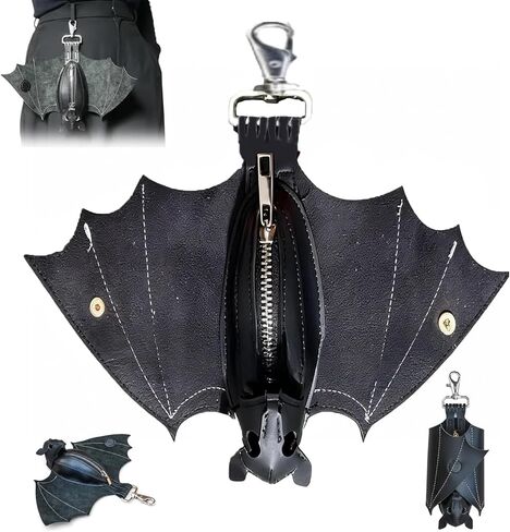 Leather Bat Coin Purse Handcrafted Coin Purse Small Leather Bat Family Wallet Keychain Gothic Style Stitch Bag Handmade in Saudi Arabia