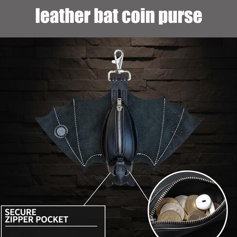 Leather Bat Coin Purse Handcrafted Coin Purse Small Leather Bat Family Wallet Keychain Gothic Style Stitch Bag Handmade in Saudi Arabia