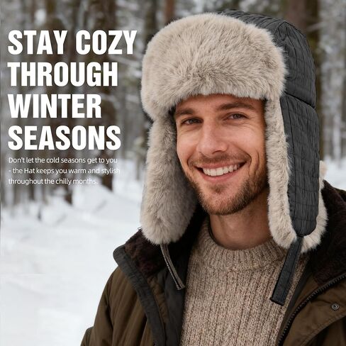 Winter Hat for Men Women Trapper Hat with Ear Flaps, Windproof Russian Trooper Hat for Cold Weather Hunting Skiing in Saudi Arabia