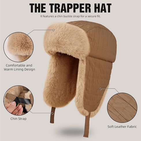 Winter Hat for Men Women Trapper Hat with Ear Flaps, Windproof Russian Trooper Hat for Cold Weather Hunting Skiing in Saudi Arabia