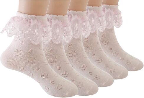 Little Girls Socks Girls Ruffle Socks Frilly Princess Dress Socks with Trim Lace Top Anklet Socks Packs of 5 in Saudi Arabia