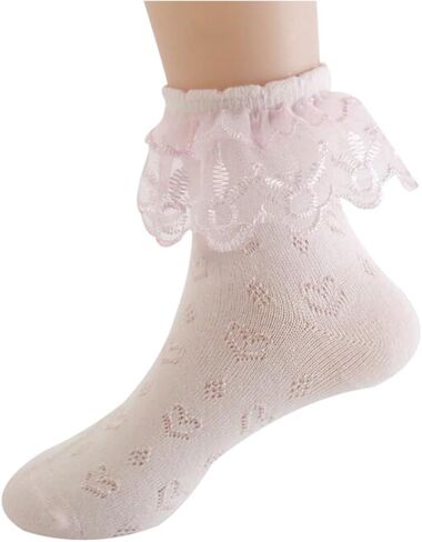 Little Girls Socks Girls Ruffle Socks Frilly Princess Dress Socks with Trim Lace Top Anklet Socks Packs of 5 in Saudi Arabia
